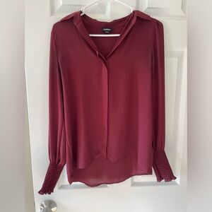 Express Maroon Button Front Blouse